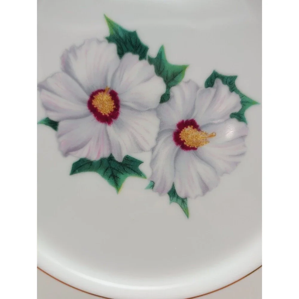 4 Vtg Kent Narumi China Tropical White Hibiscus Dinner Plates KENTROP Japan